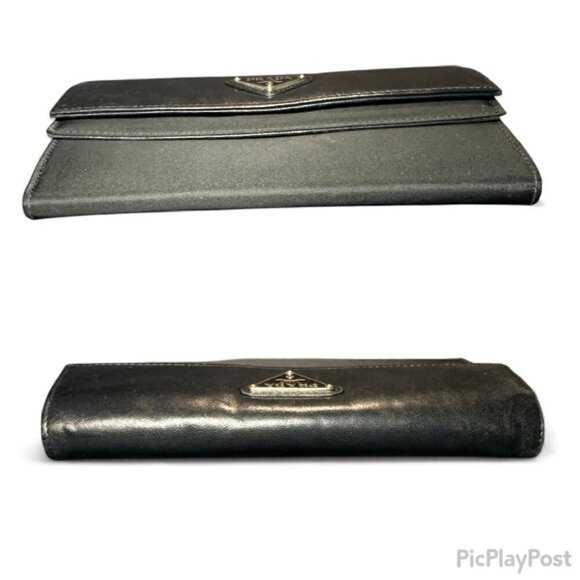 PRADA Saffiano Leather and Nylon Tri-Fold Wallet - Black - Picture 10 of 15